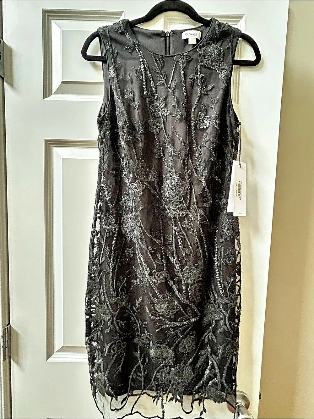 Floral Sequin Mini Dress NWT in Black Calvin Klein